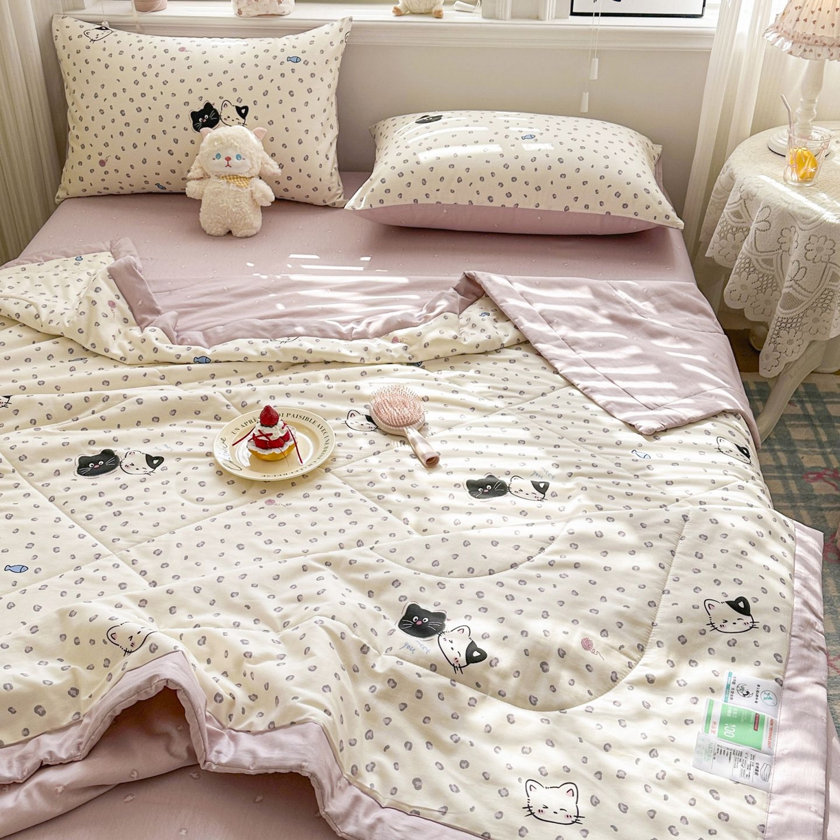 91家纺网 家纺一手货源 找家纺 棉森家纺 2026春夏新款全棉纯棉棉花夏被夏凉被空调被-风格三 粉红顽皮猫