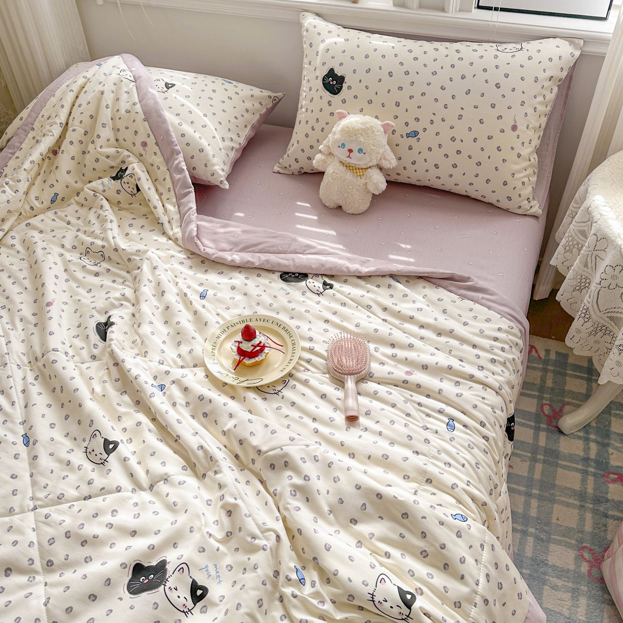 91家纺网 家纺一手货源 找家纺 棉森家纺 2026春夏新款全棉纯棉棉花夏被夏凉被空调被-风格三 粉红顽皮猫