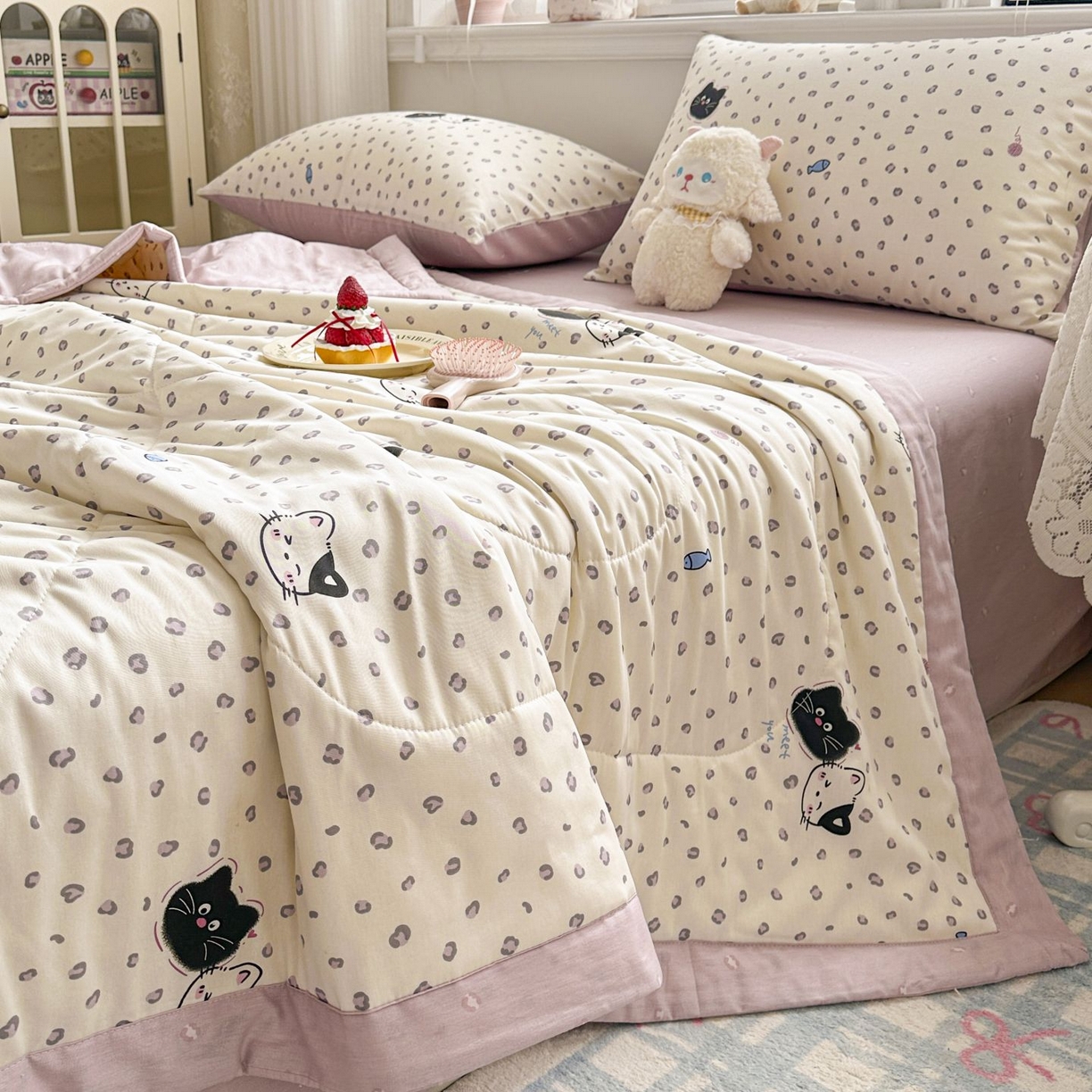 91家纺网 家纺一手货源 找家纺 棉森家纺 2026春夏新款全棉纯棉棉花夏被夏凉被空调被-风格三 粉红顽皮猫
