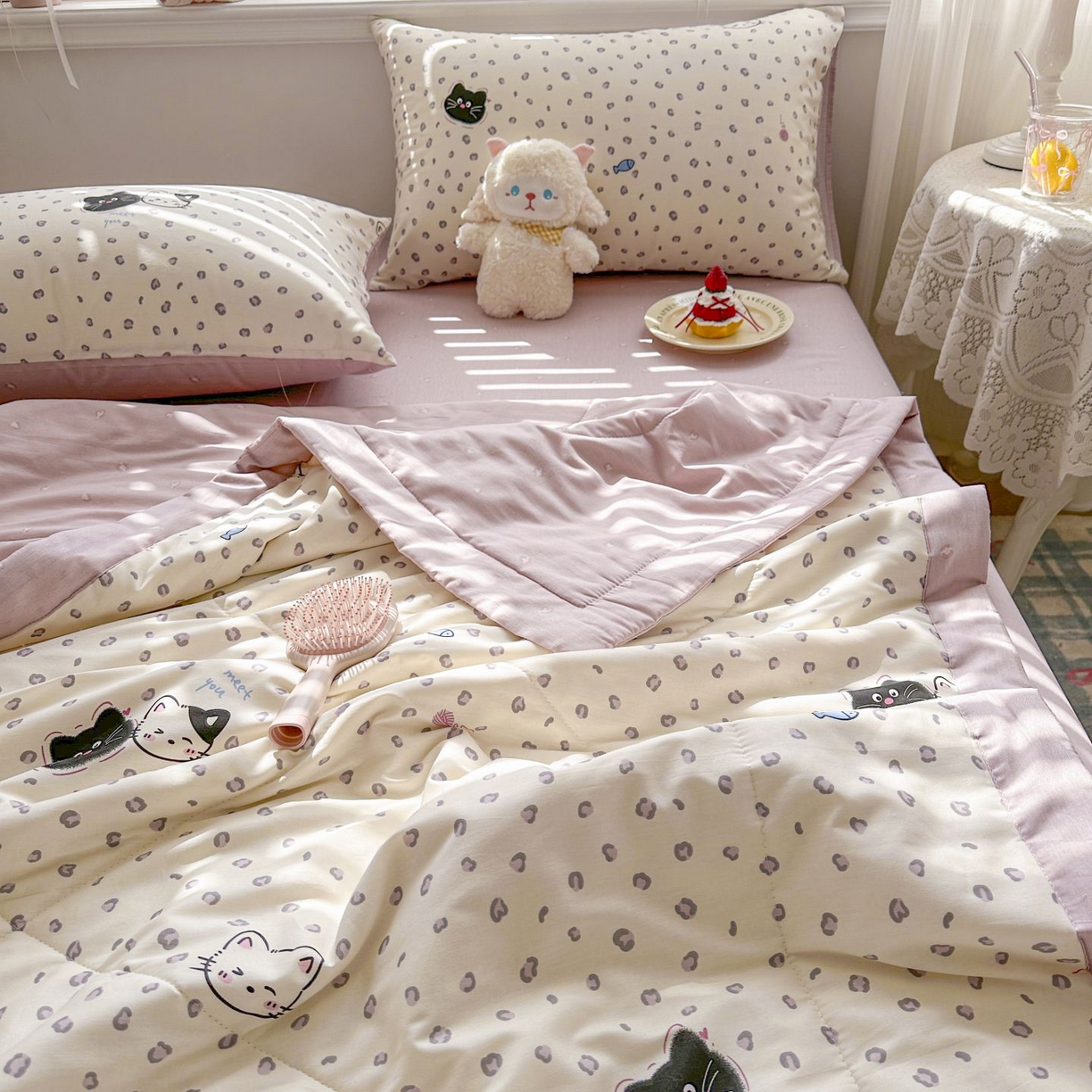91家纺网 家纺一手货源 找家纺 棉森家纺 2026春夏新款全棉纯棉棉花夏被夏凉被空调被-风格三 粉红顽皮猫