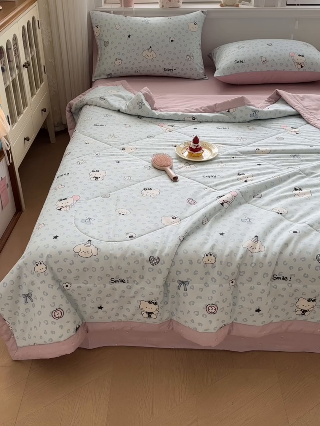 91家纺网 家纺一手货源 找家纺 棉森家纺 2026春夏新款全棉纯棉棉花夏被夏凉被空调被-风格三 粉红顽皮猫