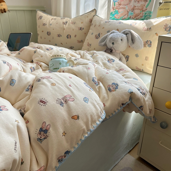 91家纺网 家纺一手货源 找家纺 （总）桃子家居 2026新款A类纯棉有氧双层纱高品质贝壳边三角针工艺全棉四件套系列