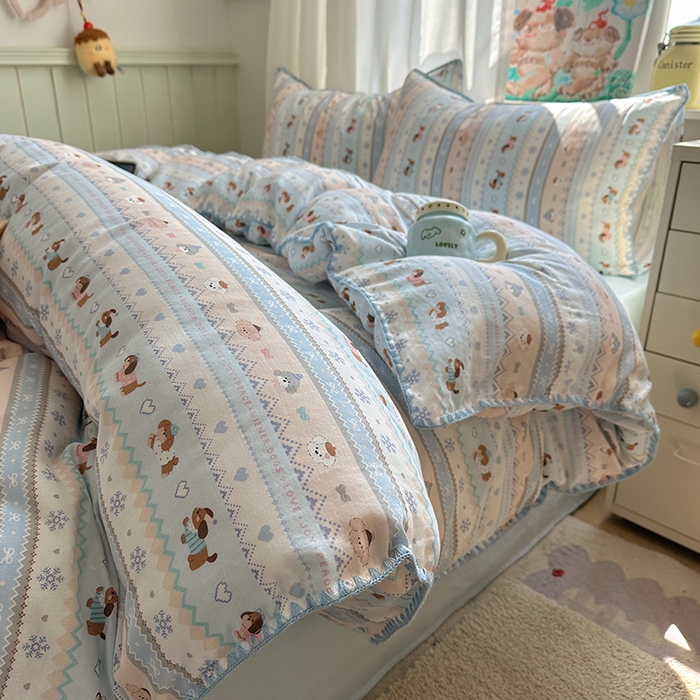 91家纺网 家纺一手货源 找家纺 （总）桃子家居 2026新款A类纯棉有氧双层纱高品质贝壳边三角针工艺全棉四件套系列