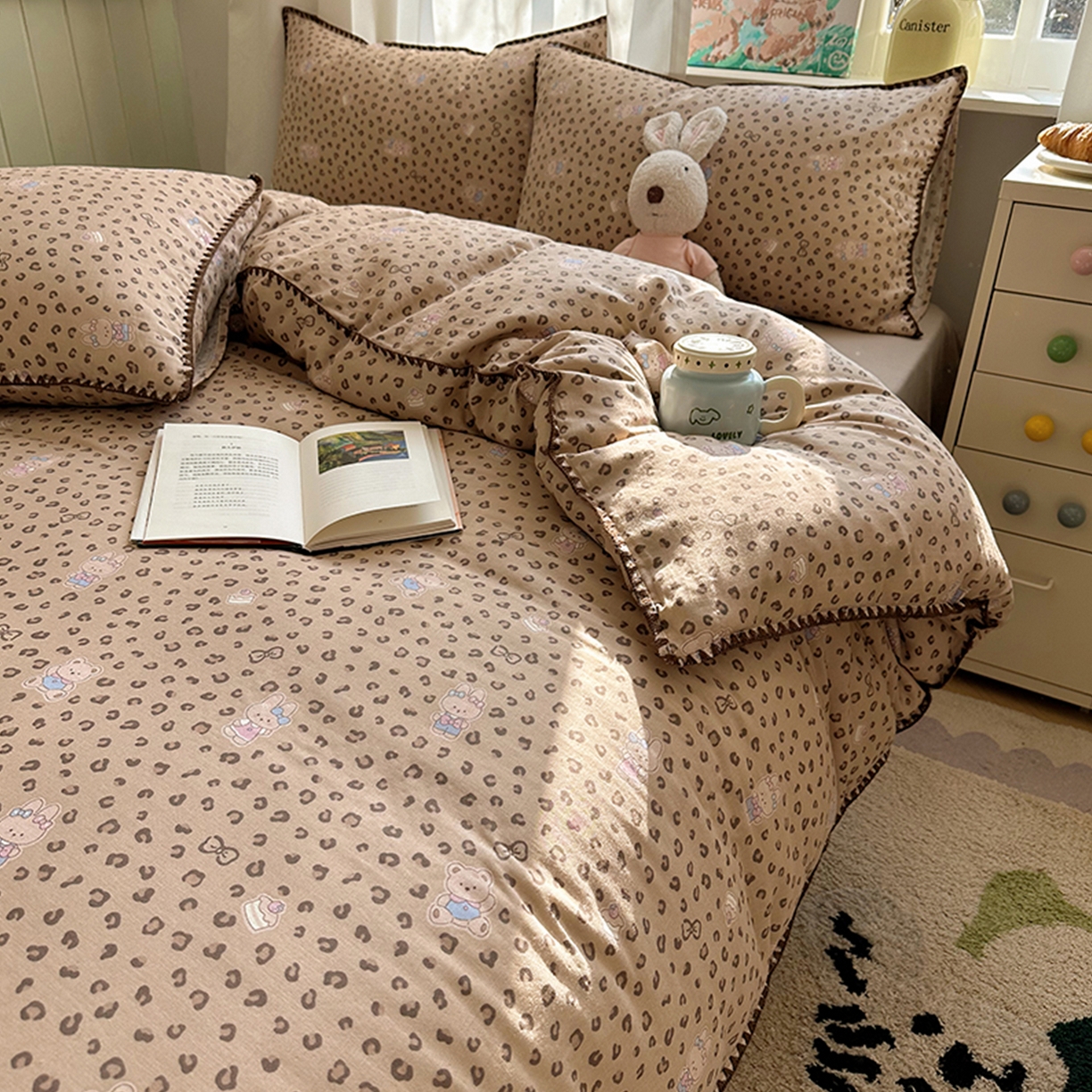 91家纺网 家纺一手货源 找家纺 （总）桃子家居 2026新款A类纯棉有氧双层纱高品质贝壳边三角针工艺全棉四件套系列