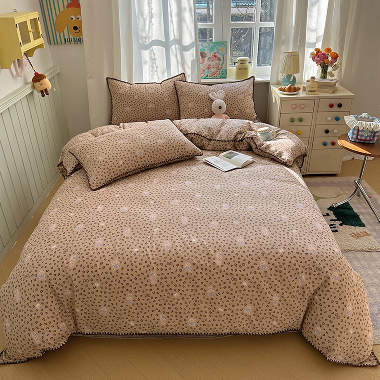 91家纺网 家纺一手货源 找家纺 （总）桃子家居 2026新款A类纯棉有氧双层纱高品质贝壳边三角针工艺全棉四件套系列