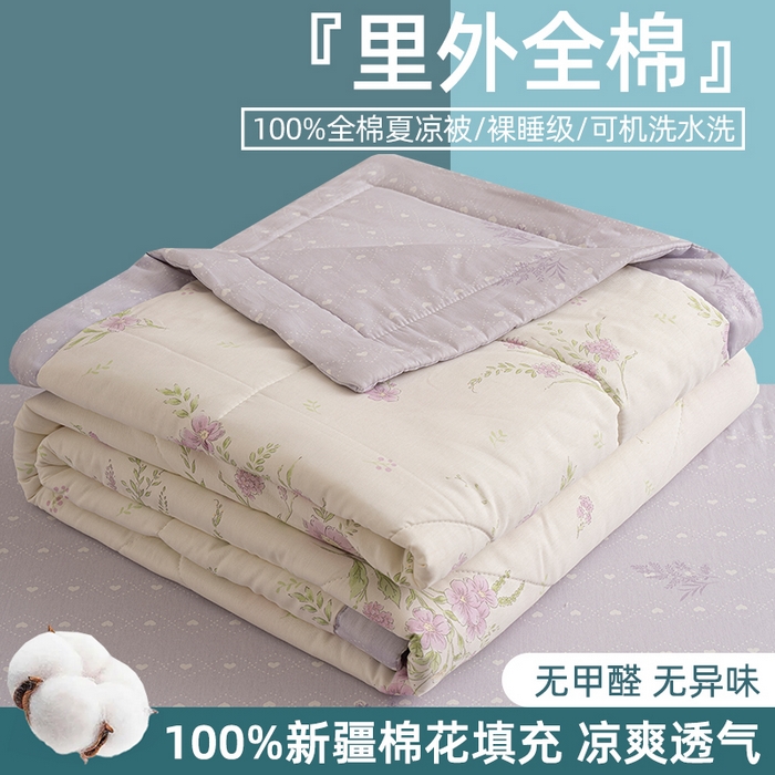 棉森家纺 2026春夏新款全棉纯棉棉花夏被夏凉被空调被-风格三 花海烟紫