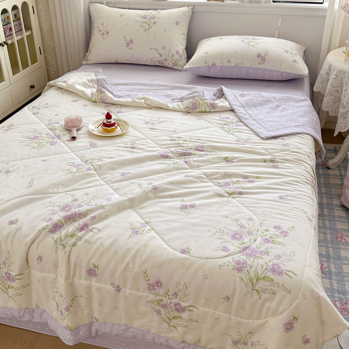 91家纺网 家纺一手货源 找家纺 棉森家纺 2026春夏新款全棉纯棉棉花夏被夏凉被空调被-风格三 花海烟紫