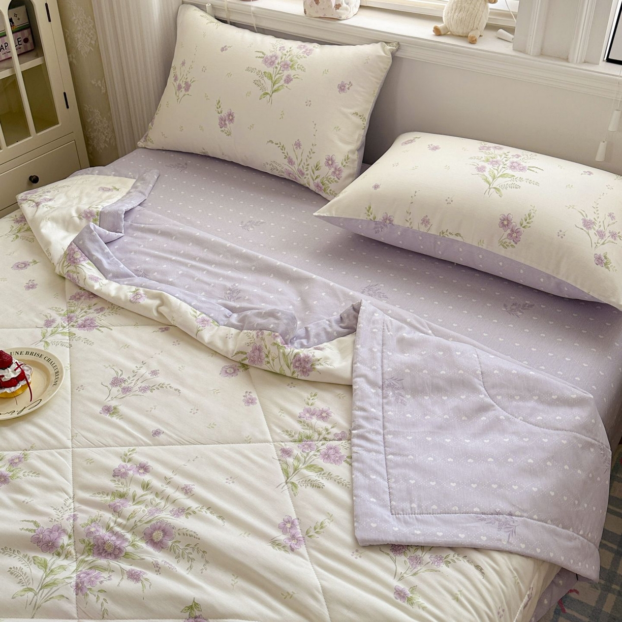 91家纺网 家纺一手货源 找家纺 棉森家纺 2026春夏新款全棉纯棉棉花夏被夏凉被空调被-风格三 花海烟紫