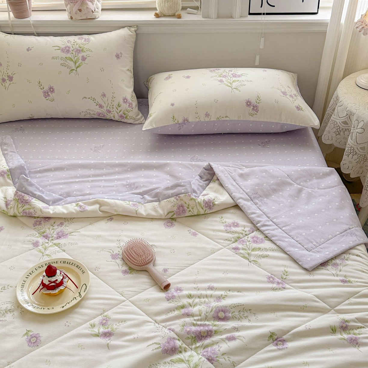 91家纺网 家纺一手货源 找家纺 棉森家纺 2026春夏新款全棉纯棉棉花夏被夏凉被空调被-风格三 花海烟紫