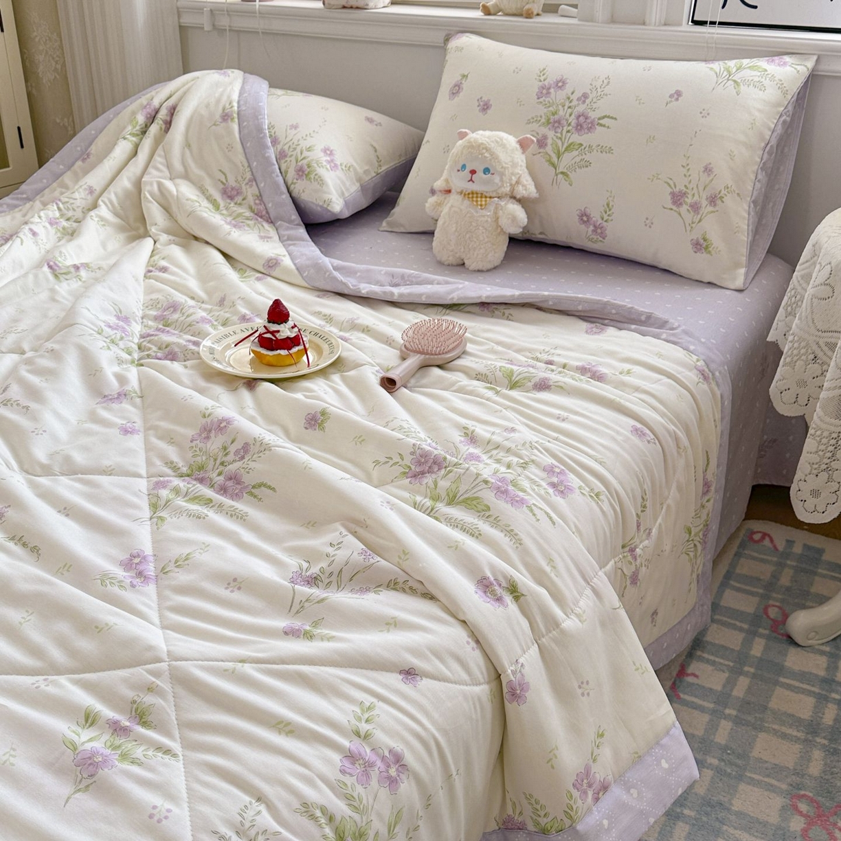 91家纺网 家纺一手货源 找家纺 棉森家纺 2026春夏新款全棉纯棉棉花夏被夏凉被空调被-风格三 花海烟紫