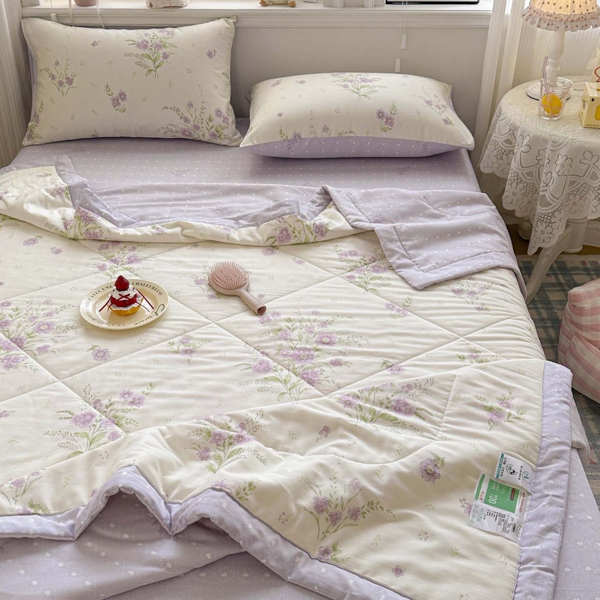 91家纺网 家纺一手货源 找家纺 棉森家纺 2026春夏新款全棉纯棉棉花夏被夏凉被空调被-风格三 花海烟紫