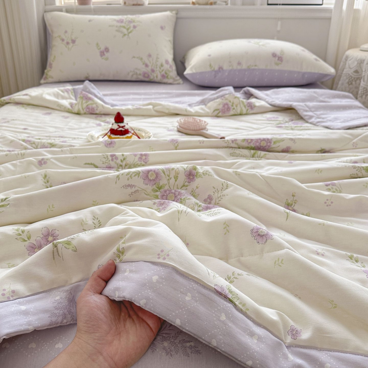 91家纺网 家纺一手货源 找家纺 棉森家纺 2026春夏新款全棉纯棉棉花夏被夏凉被空调被-风格三 花海烟紫