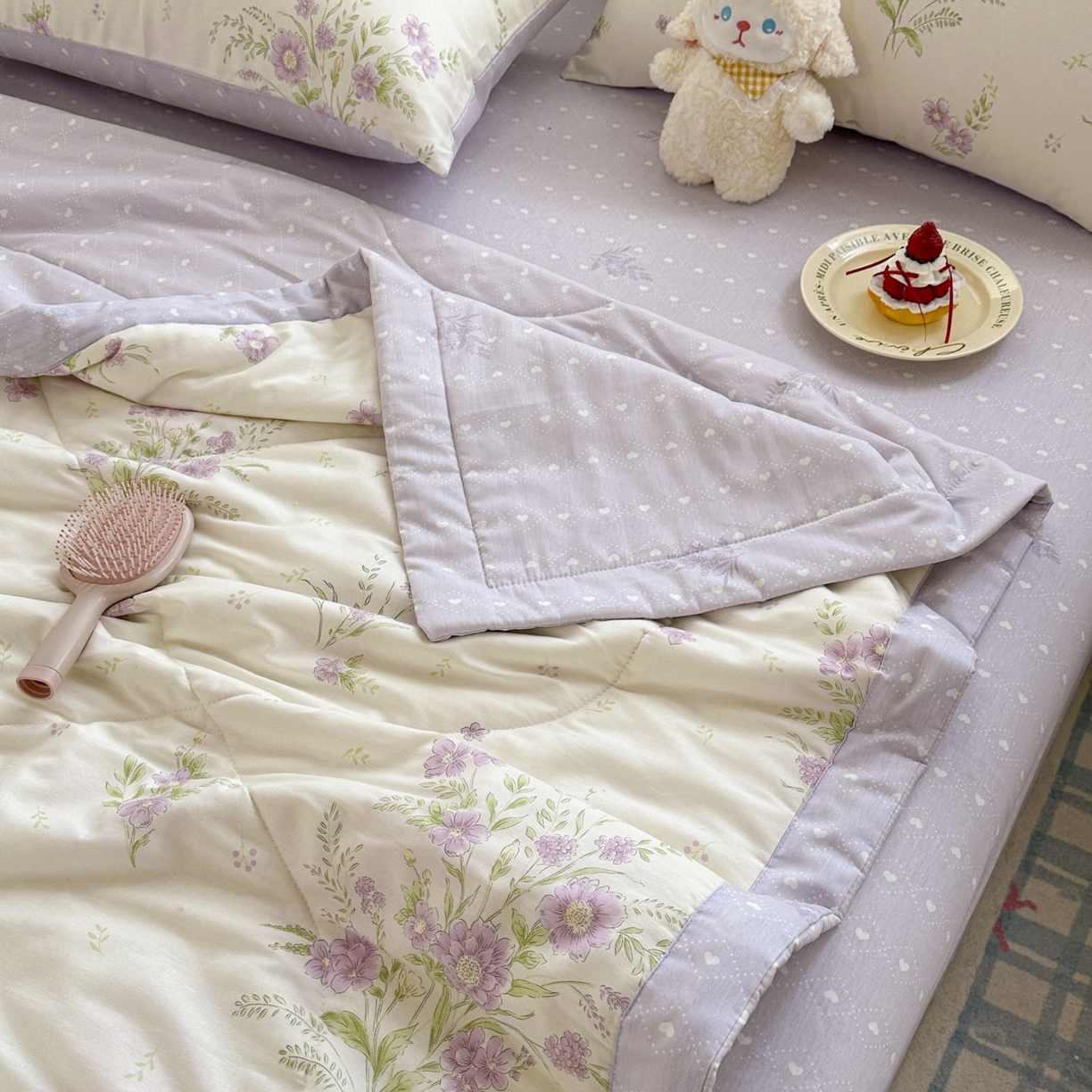 91家纺网 家纺一手货源 找家纺 棉森家纺 2026春夏新款全棉纯棉棉花夏被夏凉被空调被-风格三 花海烟紫