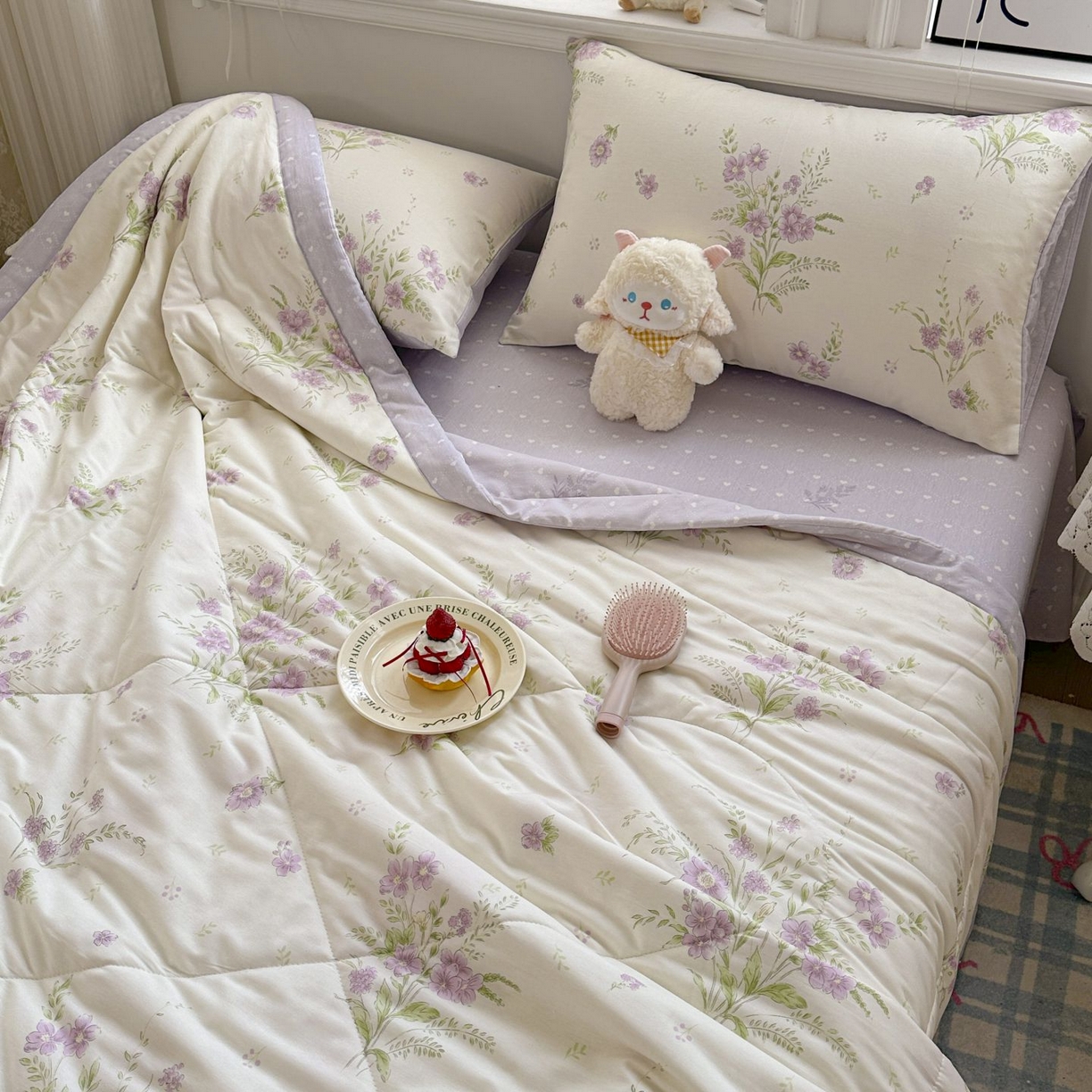 91家纺网 家纺一手货源 找家纺 棉森家纺 2026春夏新款全棉纯棉棉花夏被夏凉被空调被-风格三 花海烟紫