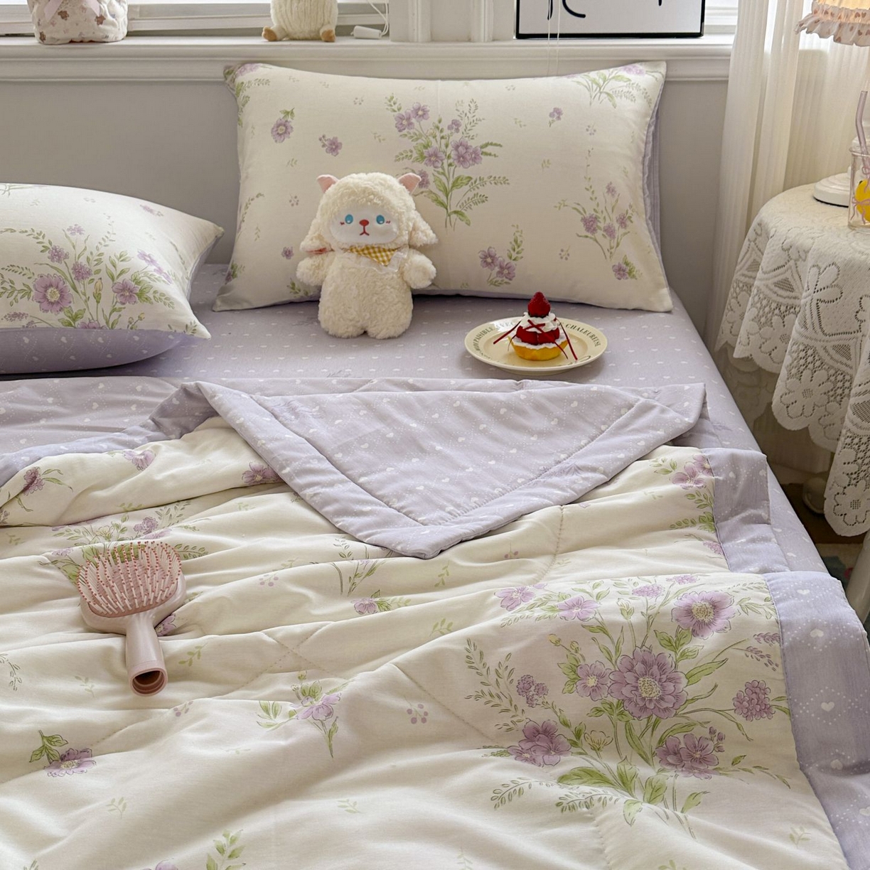 91家纺网 家纺一手货源 找家纺 棉森家纺 2026春夏新款全棉纯棉棉花夏被夏凉被空调被-风格三 花海烟紫