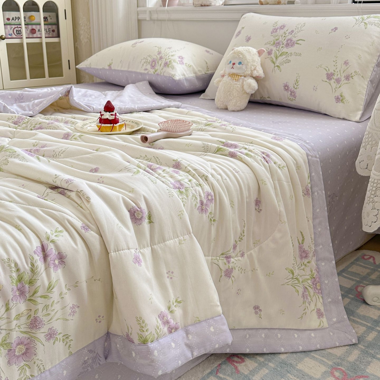 91家纺网 家纺一手货源 找家纺 棉森家纺 2026春夏新款全棉纯棉棉花夏被夏凉被空调被-风格三 花海烟紫