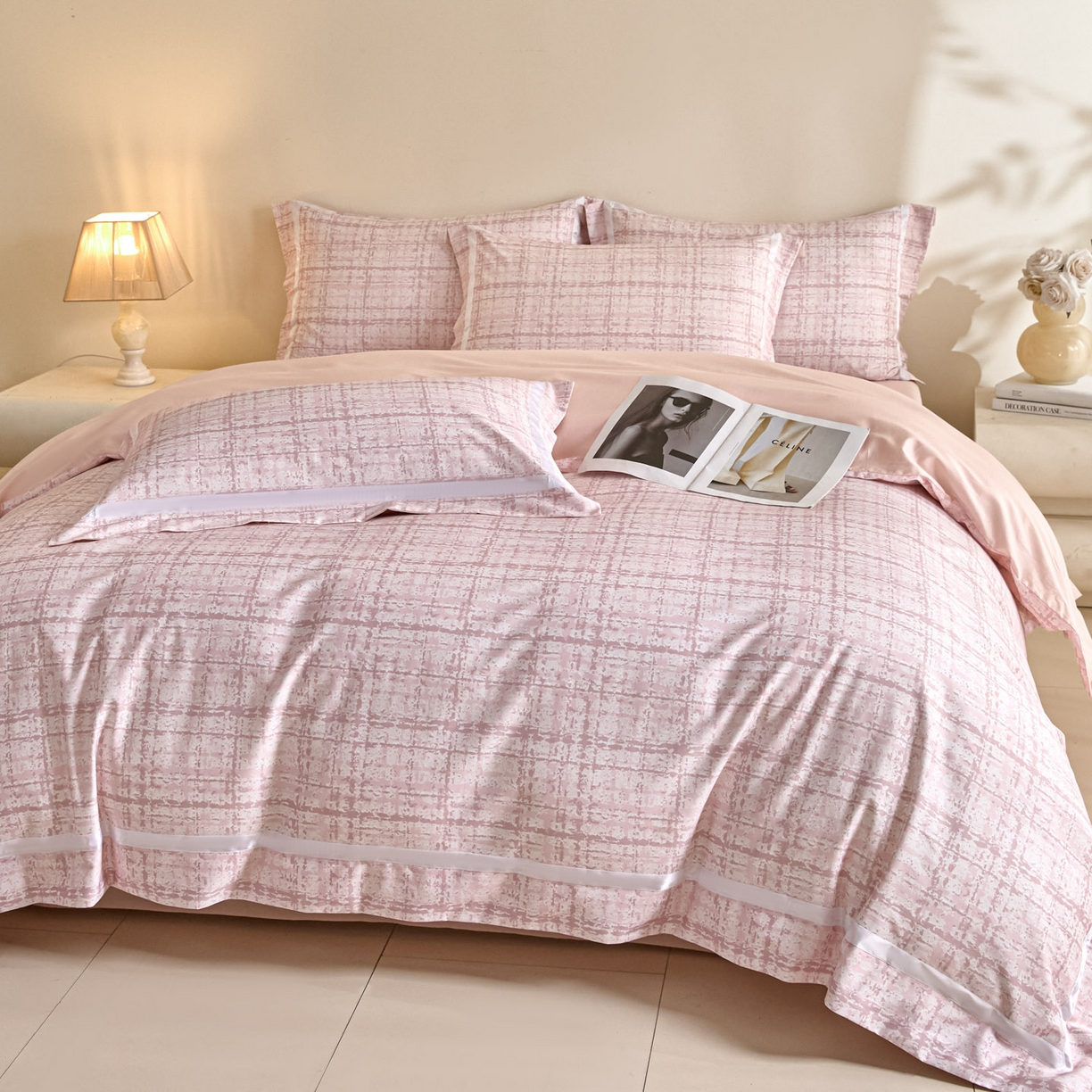 91家纺网 家纺一手货源 找家纺 （总）新方向 【控价 提供买家秀】2026新款数码印花50s双股全棉贡缎长绒棉四件套-怦然心动