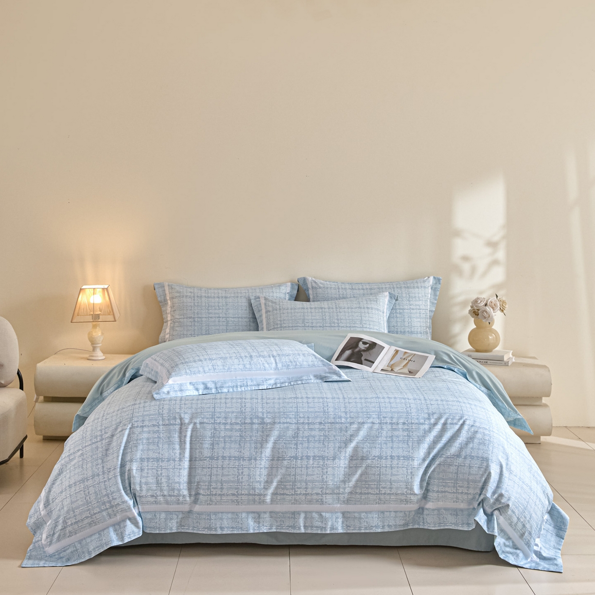 新方向 【控价 提供买家秀】2026新款数码印花50s双股全棉贡缎长绒棉四件套-怦然心动 怦然心动-星月蓝