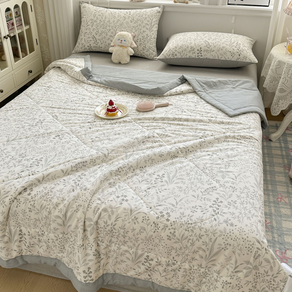 91家纺网 家纺一手货源 找家纺 棉森家纺 2026春夏新款全棉纯棉棉花夏被夏凉被空调被-风格三 茉-灰