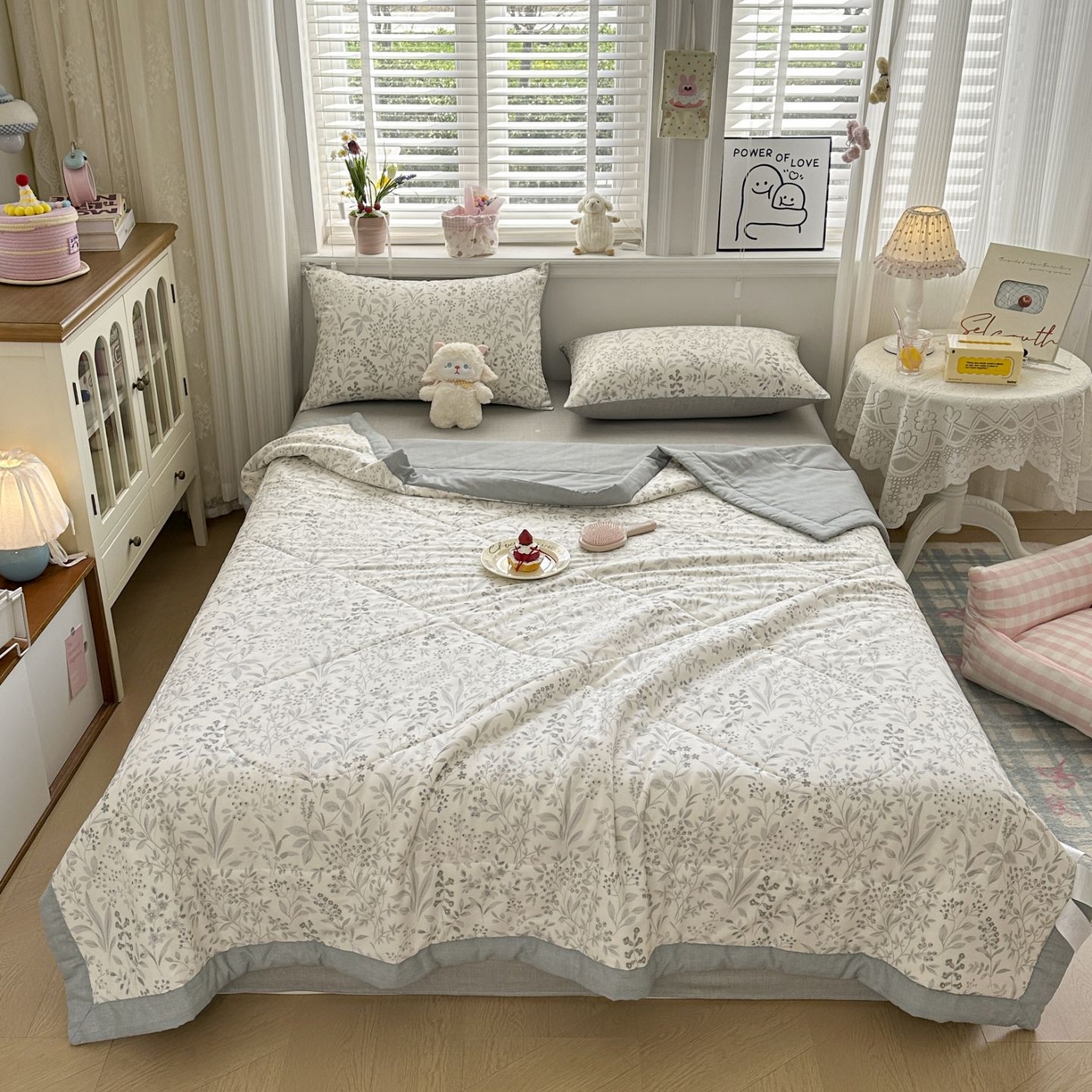 91家纺网 家纺一手货源 找家纺 棉森家纺 2026春夏新款全棉纯棉棉花夏被夏凉被空调被-风格三 茉-灰