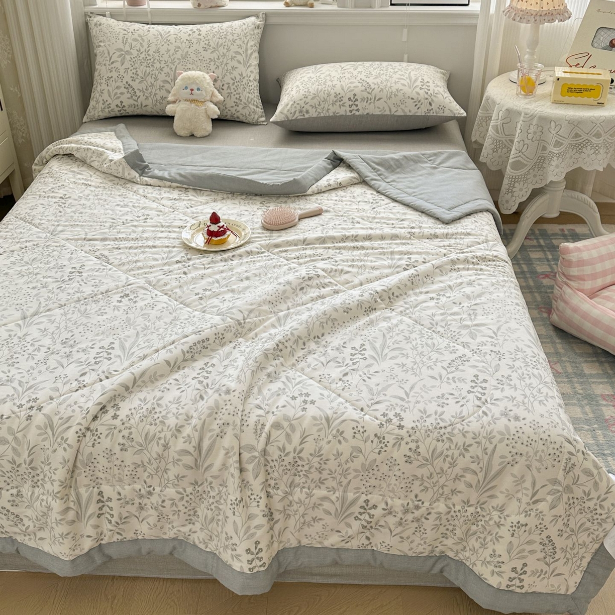 91家纺网 家纺一手货源 找家纺 棉森家纺 2026春夏新款全棉纯棉棉花夏被夏凉被空调被-风格三 茉-灰