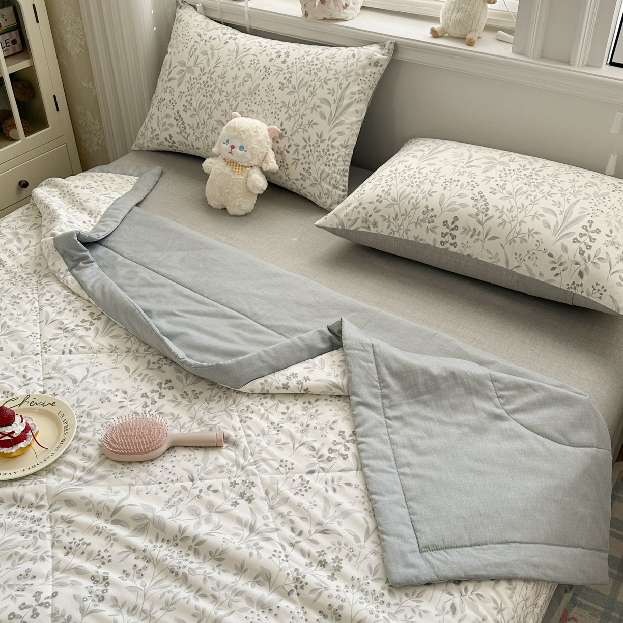 91家纺网 家纺一手货源 找家纺 棉森家纺 2026春夏新款全棉纯棉棉花夏被夏凉被空调被-风格三 茉-灰