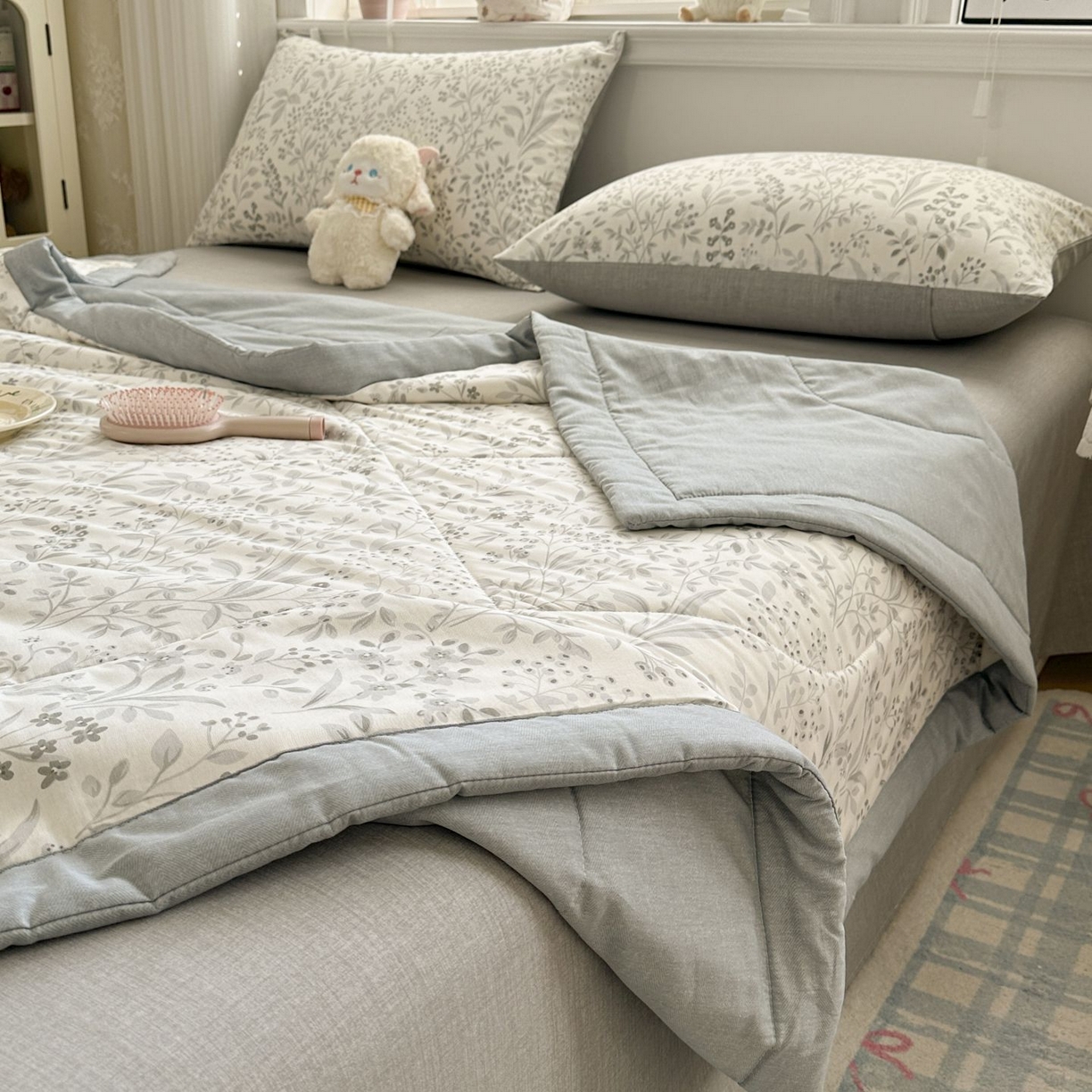 91家纺网 家纺一手货源 找家纺 棉森家纺 2026春夏新款全棉纯棉棉花夏被夏凉被空调被-风格三 茉-灰