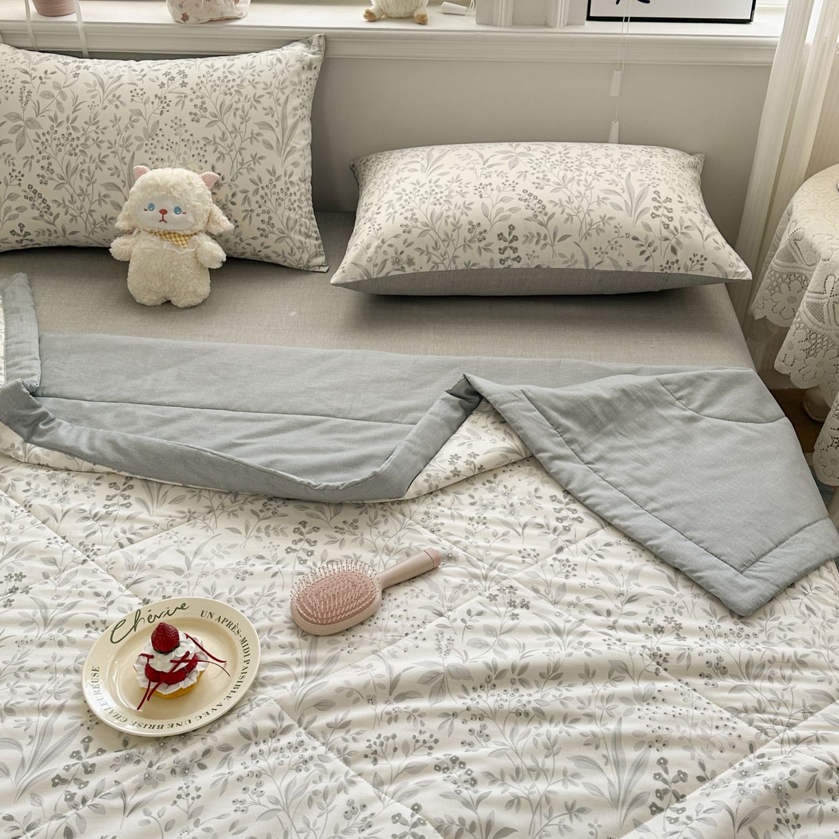 91家纺网 家纺一手货源 找家纺 棉森家纺 2026春夏新款全棉纯棉棉花夏被夏凉被空调被-风格三 茉-灰