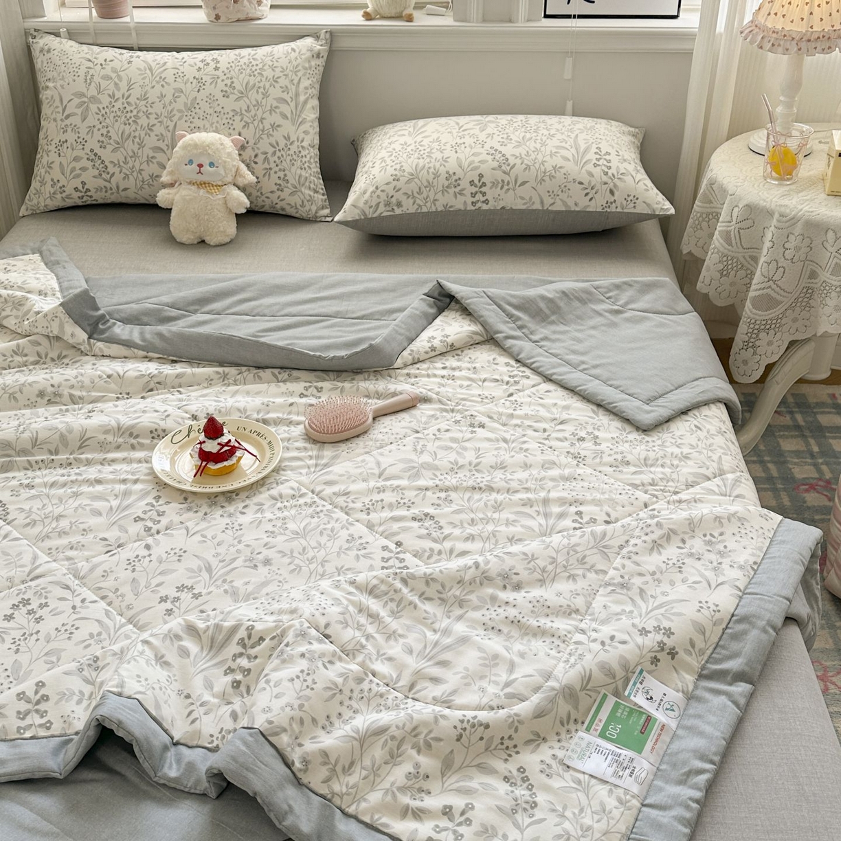 91家纺网 家纺一手货源 找家纺 棉森家纺 2026春夏新款全棉纯棉棉花夏被夏凉被空调被-风格三 茉-灰