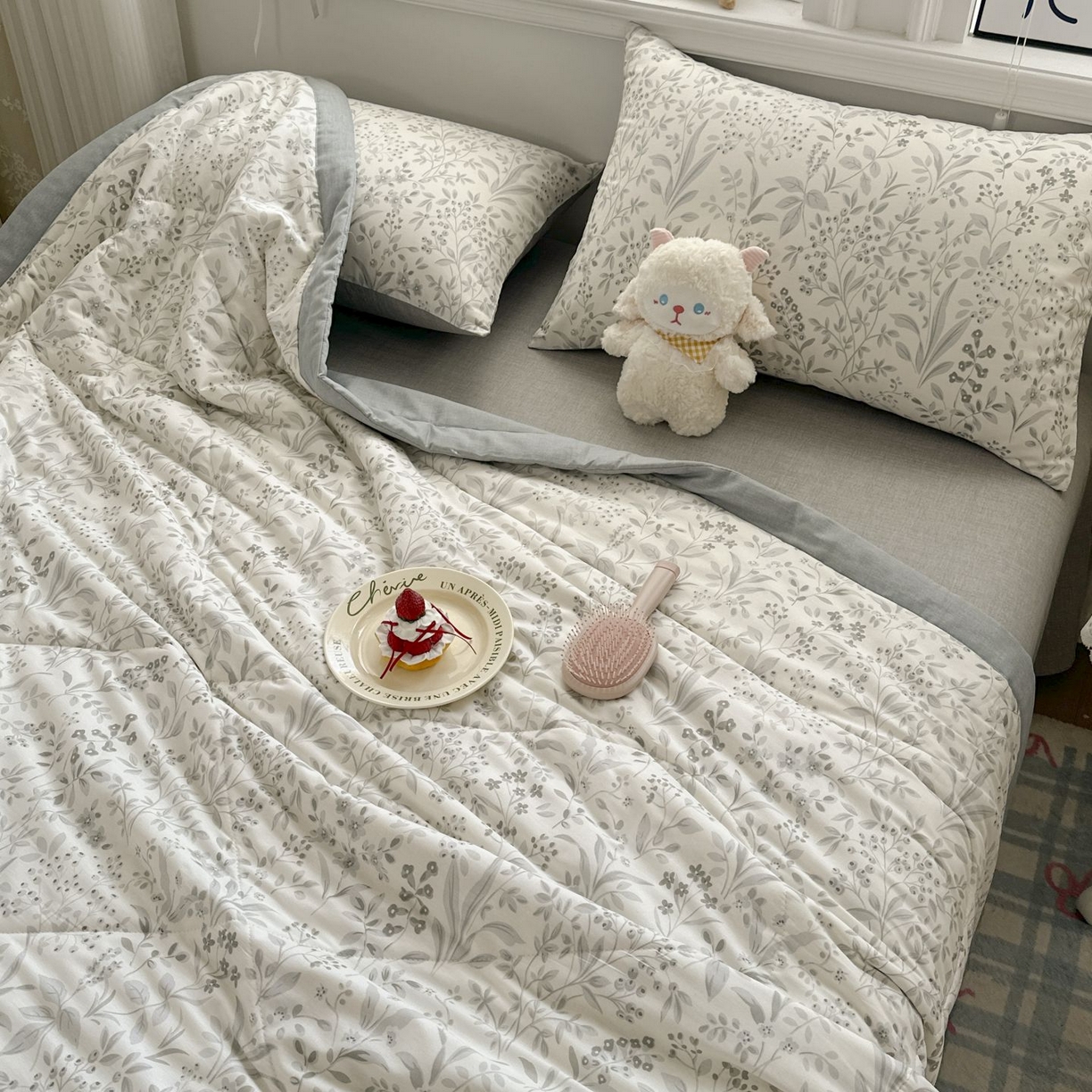 91家纺网 家纺一手货源 找家纺 棉森家纺 2026春夏新款全棉纯棉棉花夏被夏凉被空调被-风格三 茉-灰