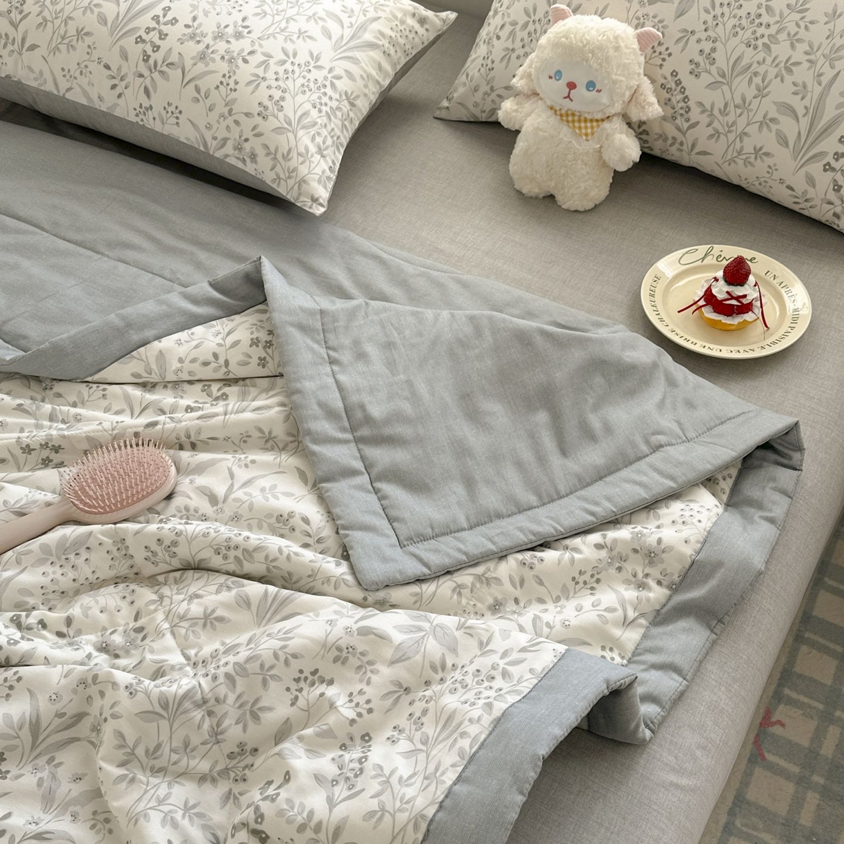 91家纺网 家纺一手货源 找家纺 棉森家纺 2026春夏新款全棉纯棉棉花夏被夏凉被空调被-风格三 茉-灰