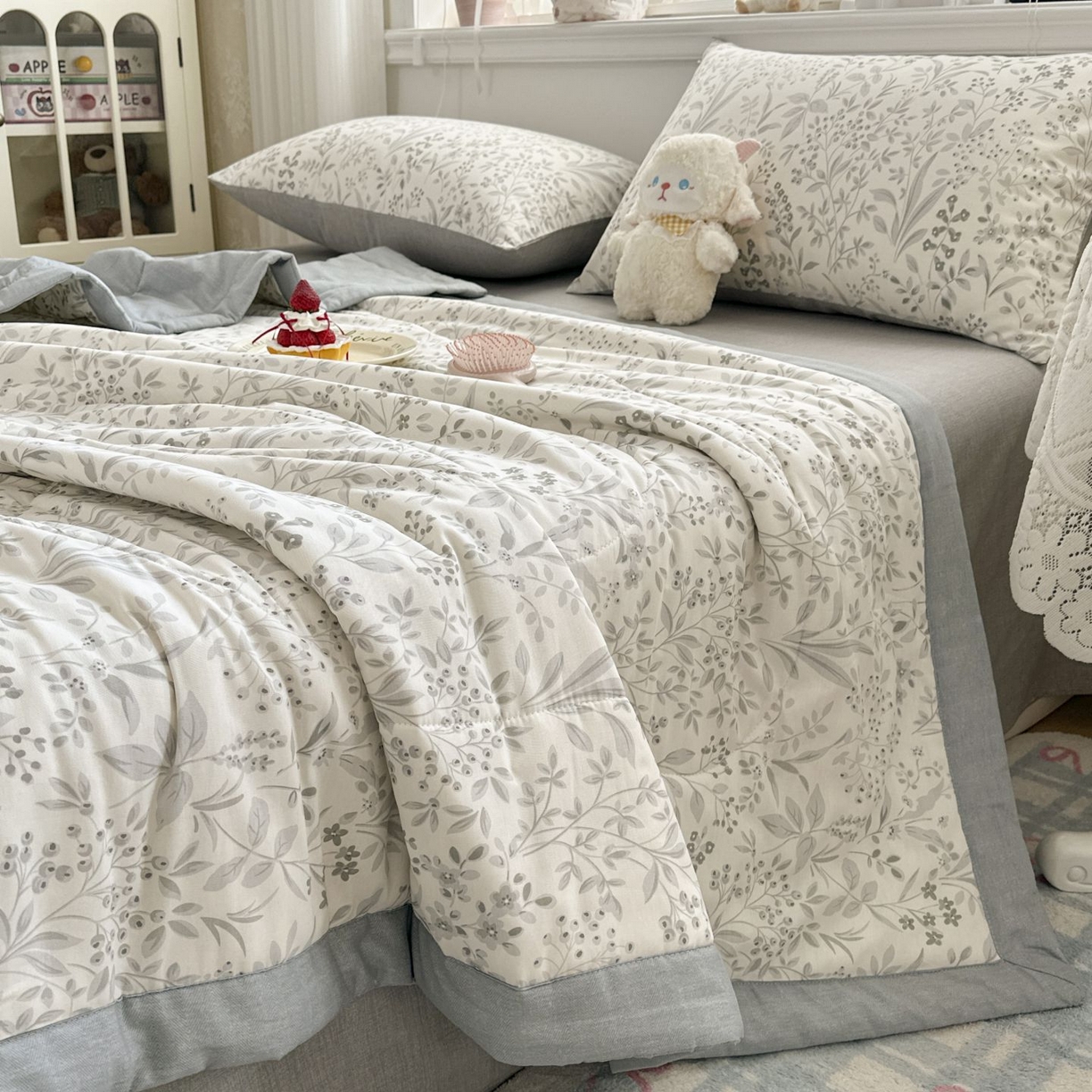 91家纺网 家纺一手货源 找家纺 棉森家纺 2026春夏新款全棉纯棉棉花夏被夏凉被空调被-风格三 茉-灰