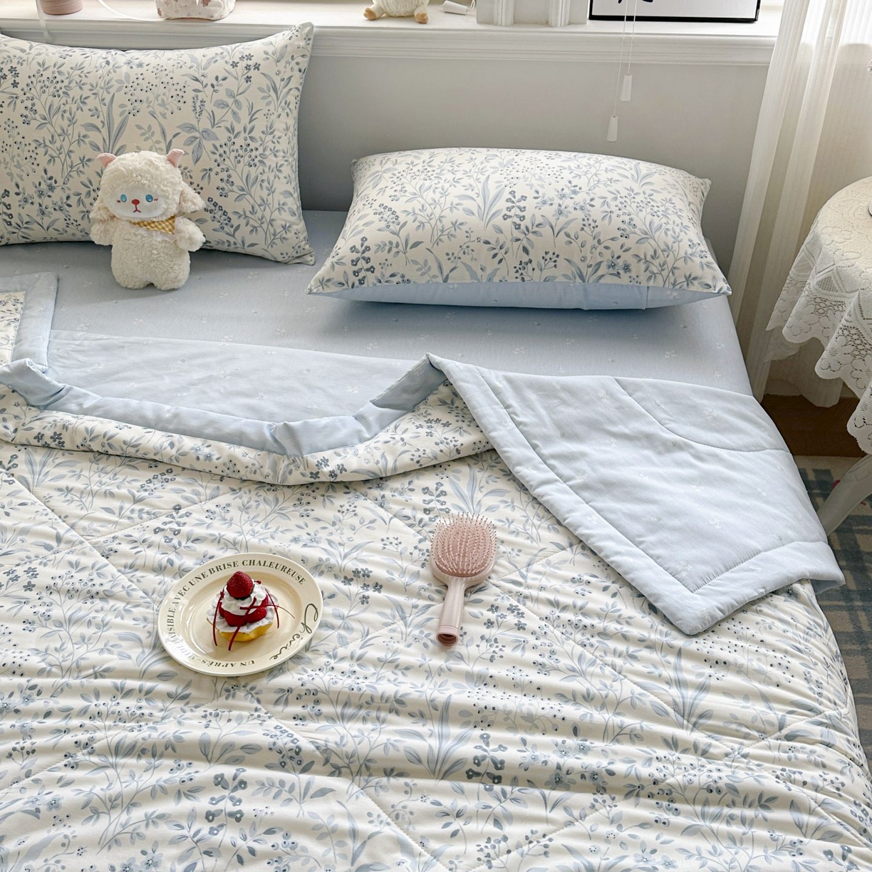 91家纺网 家纺一手货源 找家纺 棉森家纺 2026春夏新款全棉纯棉棉花夏被夏凉被空调被-风格三 茉-蓝