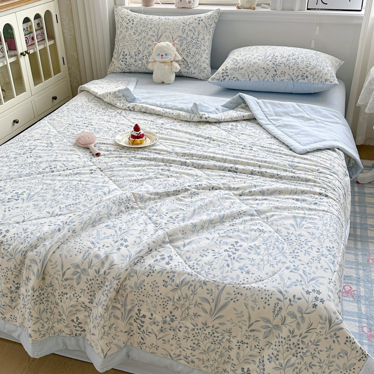 91家纺网 家纺一手货源 找家纺 棉森家纺 2026春夏新款全棉纯棉棉花夏被夏凉被空调被-风格三 茉-蓝