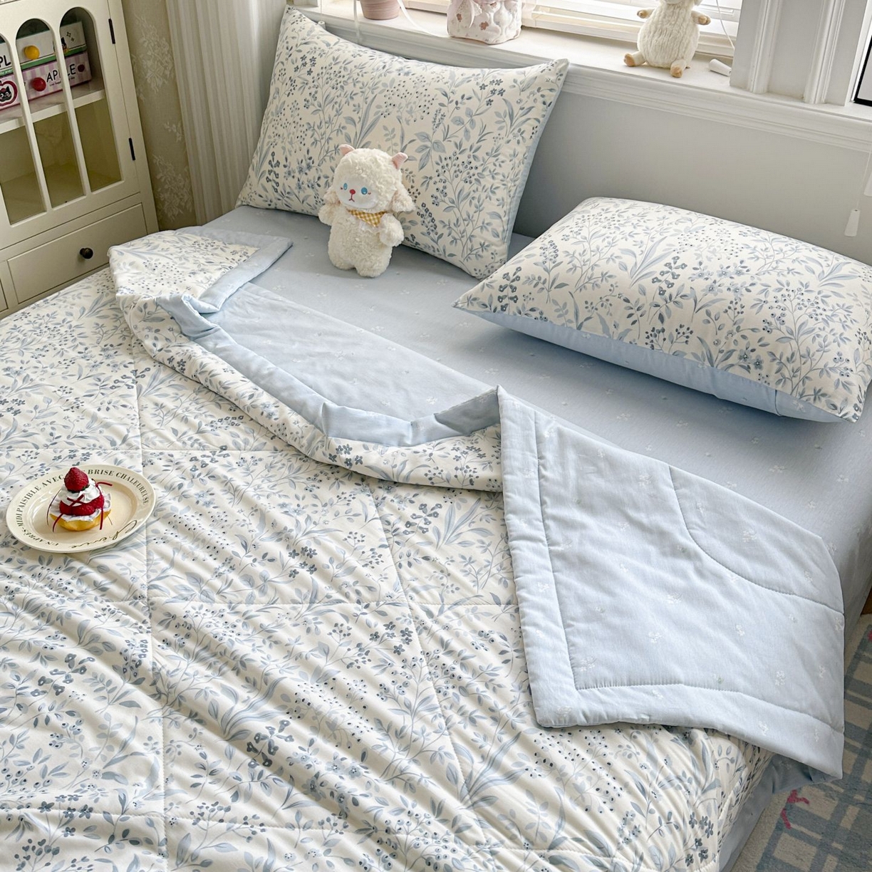 91家纺网 家纺一手货源 找家纺 棉森家纺 2026春夏新款全棉纯棉棉花夏被夏凉被空调被-风格三 茉-蓝