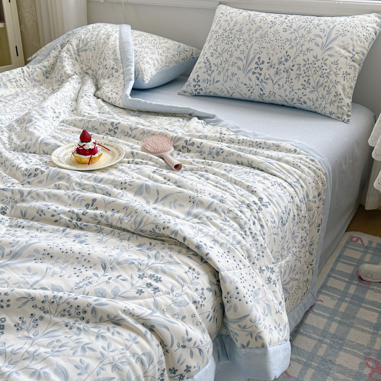 91家纺网 家纺一手货源 找家纺 棉森家纺 2026春夏新款全棉纯棉棉花夏被夏凉被空调被-风格三 茉-蓝