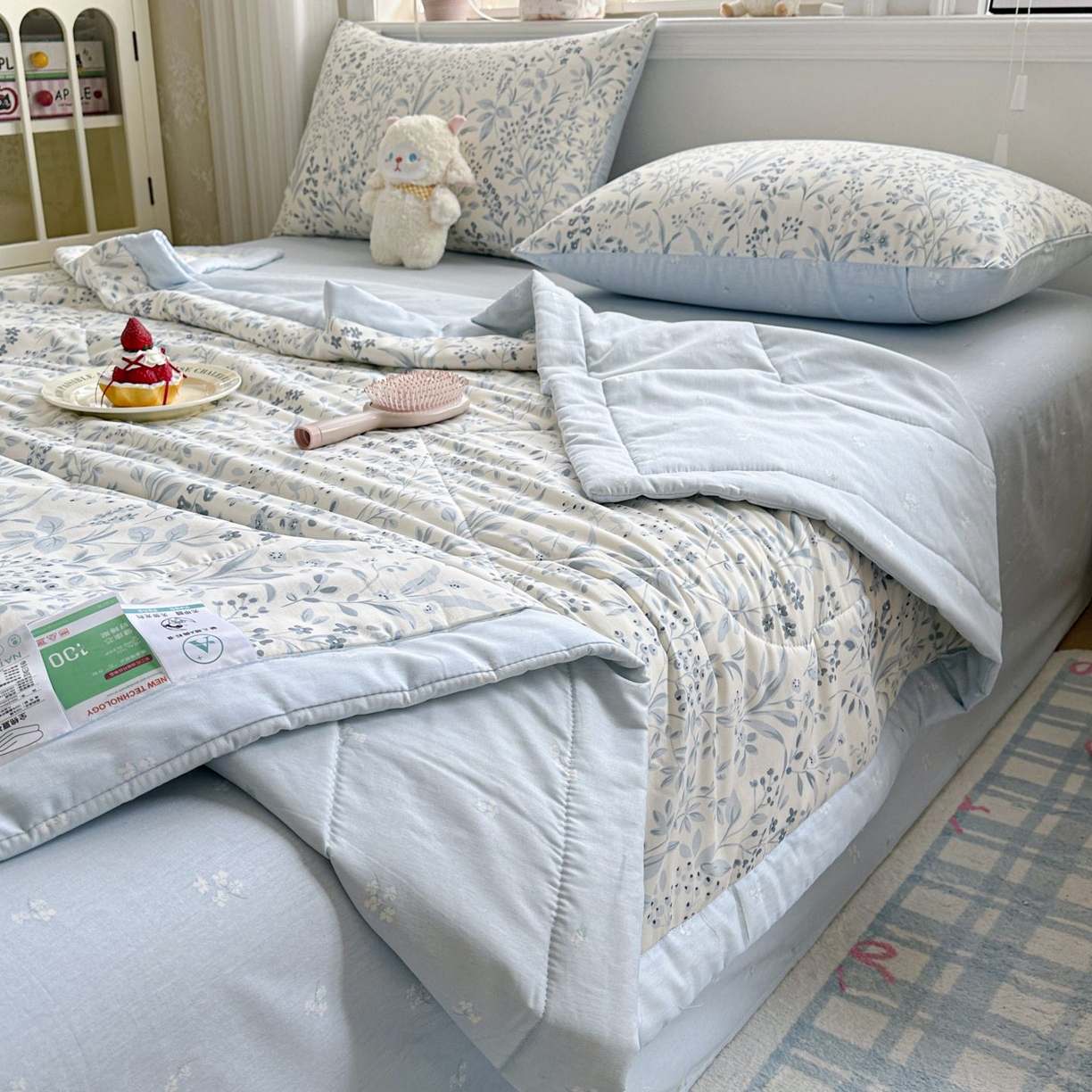 91家纺网 家纺一手货源 找家纺 棉森家纺 2026春夏新款全棉纯棉棉花夏被夏凉被空调被-风格三 茉-蓝
