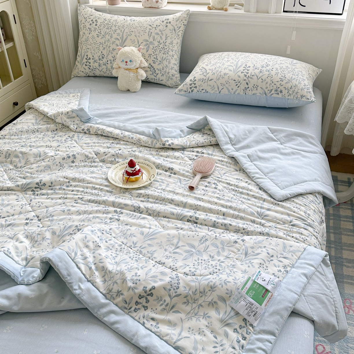 91家纺网 家纺一手货源 找家纺 棉森家纺 2026春夏新款全棉纯棉棉花夏被夏凉被空调被-风格三 茉-蓝