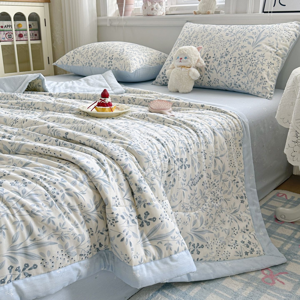 91家纺网 家纺一手货源 找家纺 棉森家纺 2026春夏新款全棉纯棉棉花夏被夏凉被空调被-风格三 茉-蓝