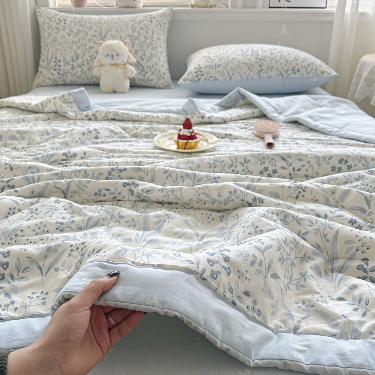 91家纺网 家纺一手货源 找家纺 棉森家纺 2026春夏新款全棉纯棉棉花夏被夏凉被空调被-风格三 茉-蓝
