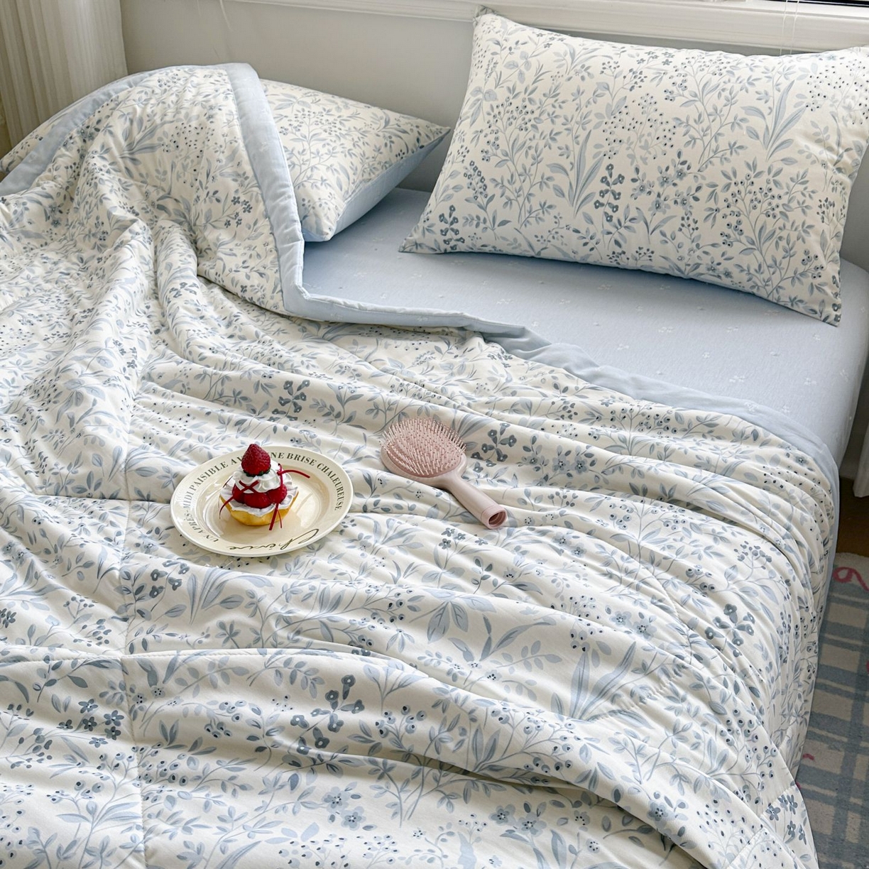 91家纺网 家纺一手货源 找家纺 棉森家纺 2026春夏新款全棉纯棉棉花夏被夏凉被空调被-风格三 茉-蓝