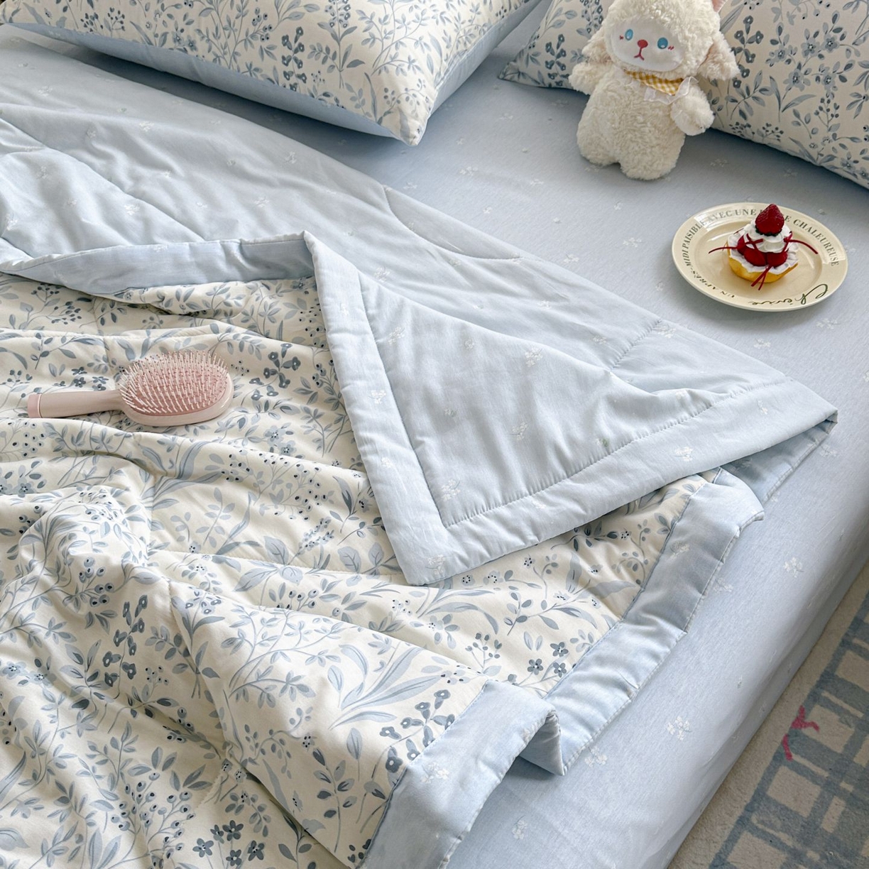 91家纺网 家纺一手货源 找家纺 棉森家纺 2026春夏新款全棉纯棉棉花夏被夏凉被空调被-风格三 茉-蓝