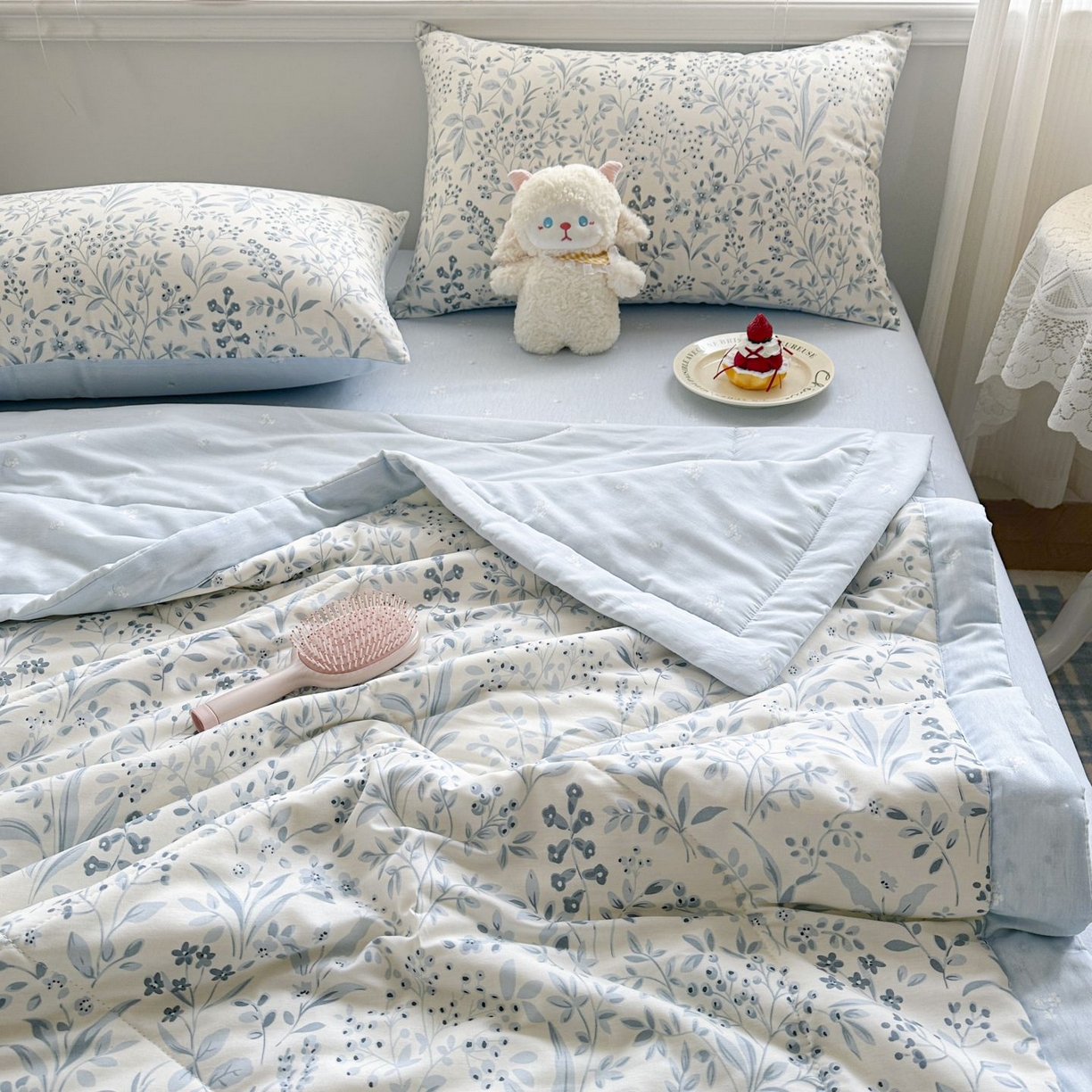 91家纺网 家纺一手货源 找家纺 棉森家纺 2026春夏新款全棉纯棉棉花夏被夏凉被空调被-风格三 茉-蓝