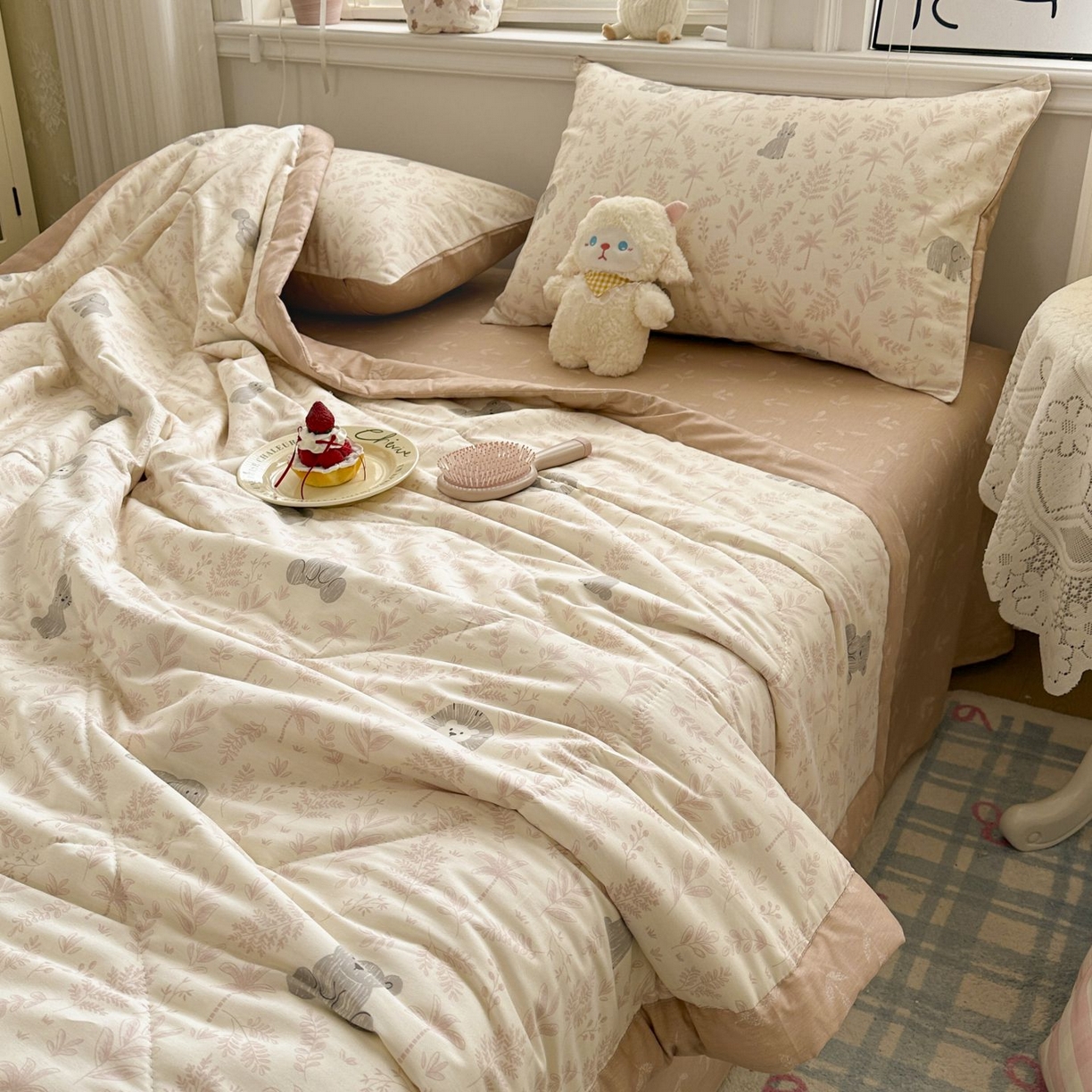 91家纺网 家纺一手货源 找家纺 棉森家纺 2026春夏新款全棉纯棉棉花夏被夏凉被空调被-风格三 森林秘境-粉