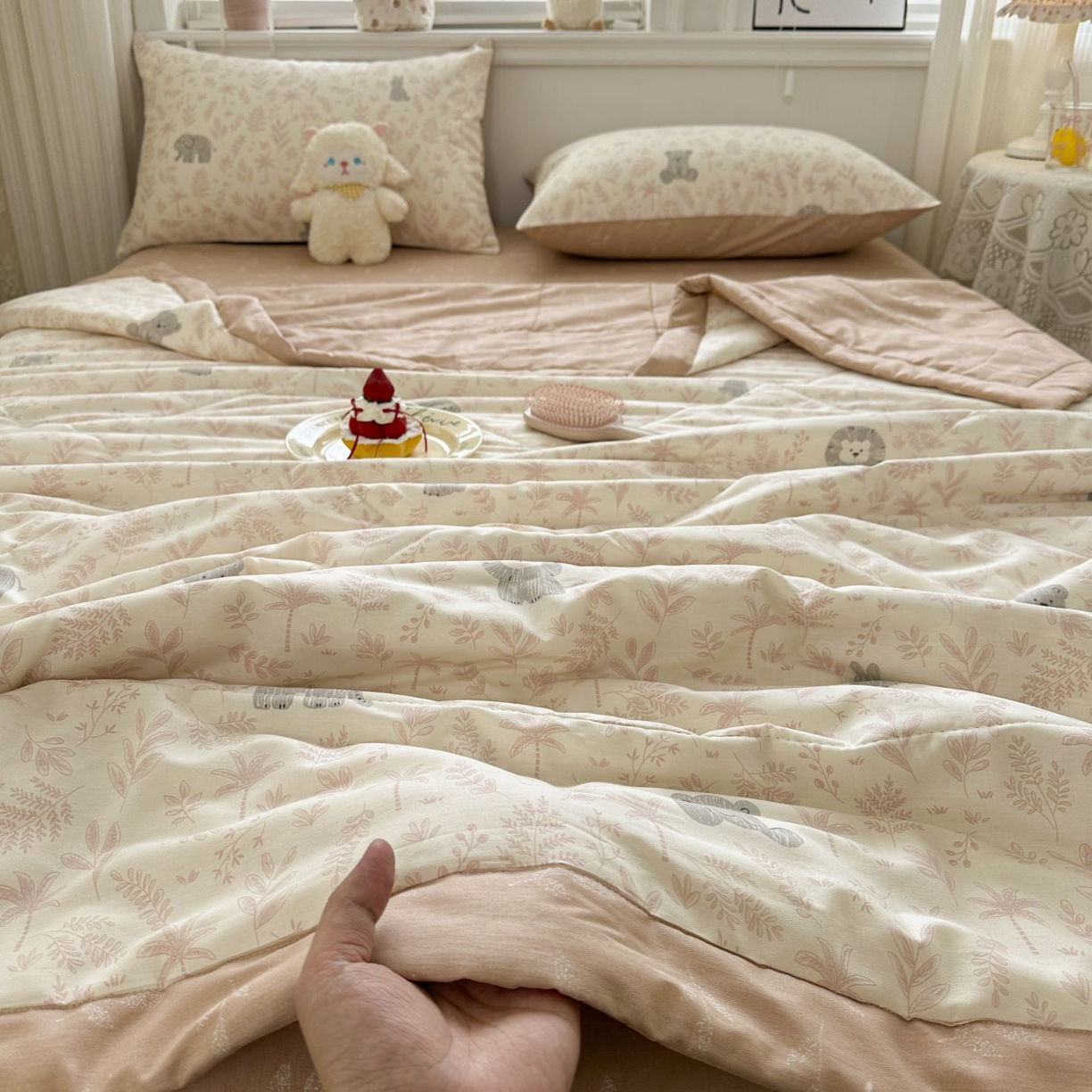 91家纺网 家纺一手货源 找家纺 棉森家纺 2026春夏新款全棉纯棉棉花夏被夏凉被空调被-风格三 森林秘境-粉