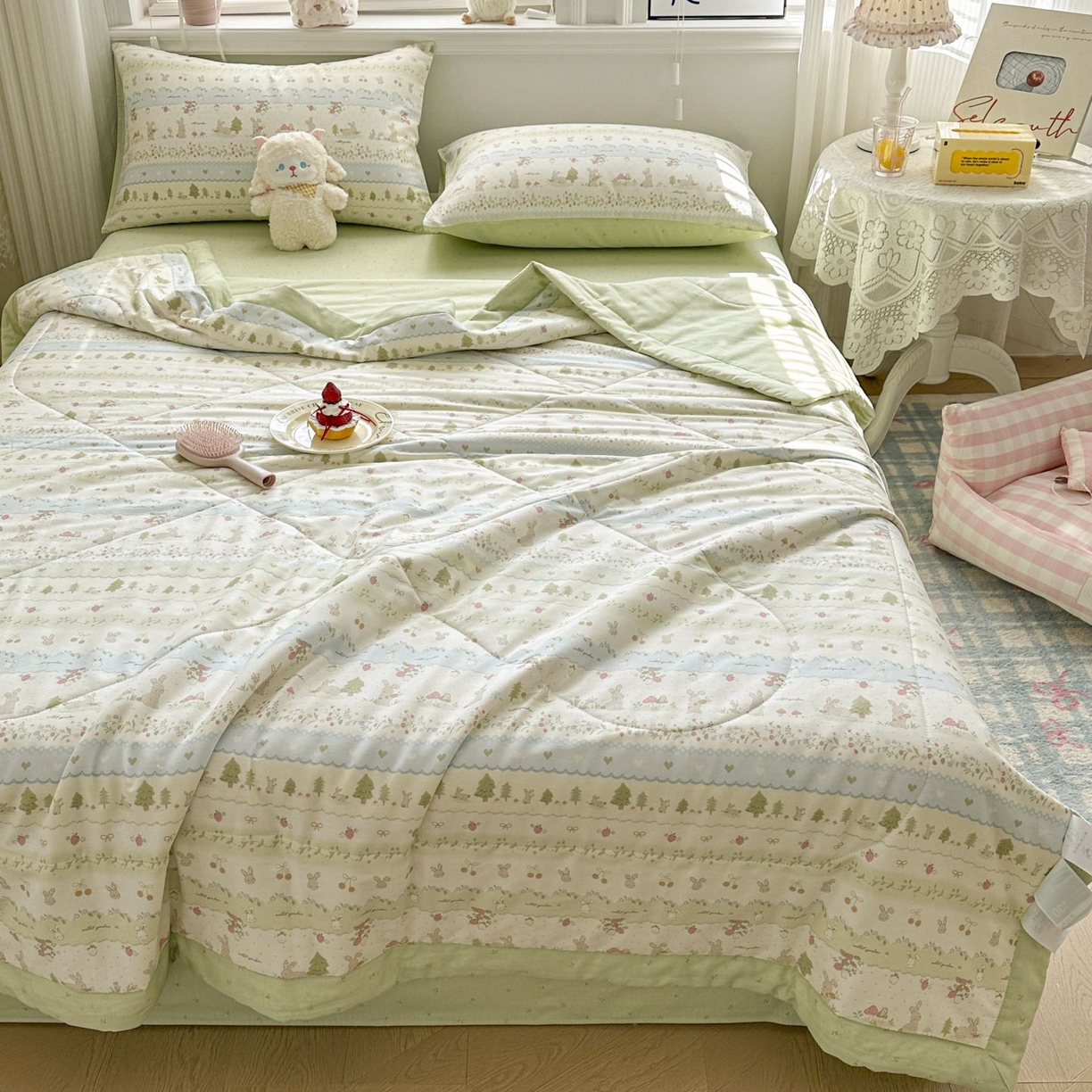 91家纺网 家纺一手货源 找家纺 棉森家纺 2026春夏新款全棉纯棉棉花夏被夏凉被空调被-风格三 森林小兔