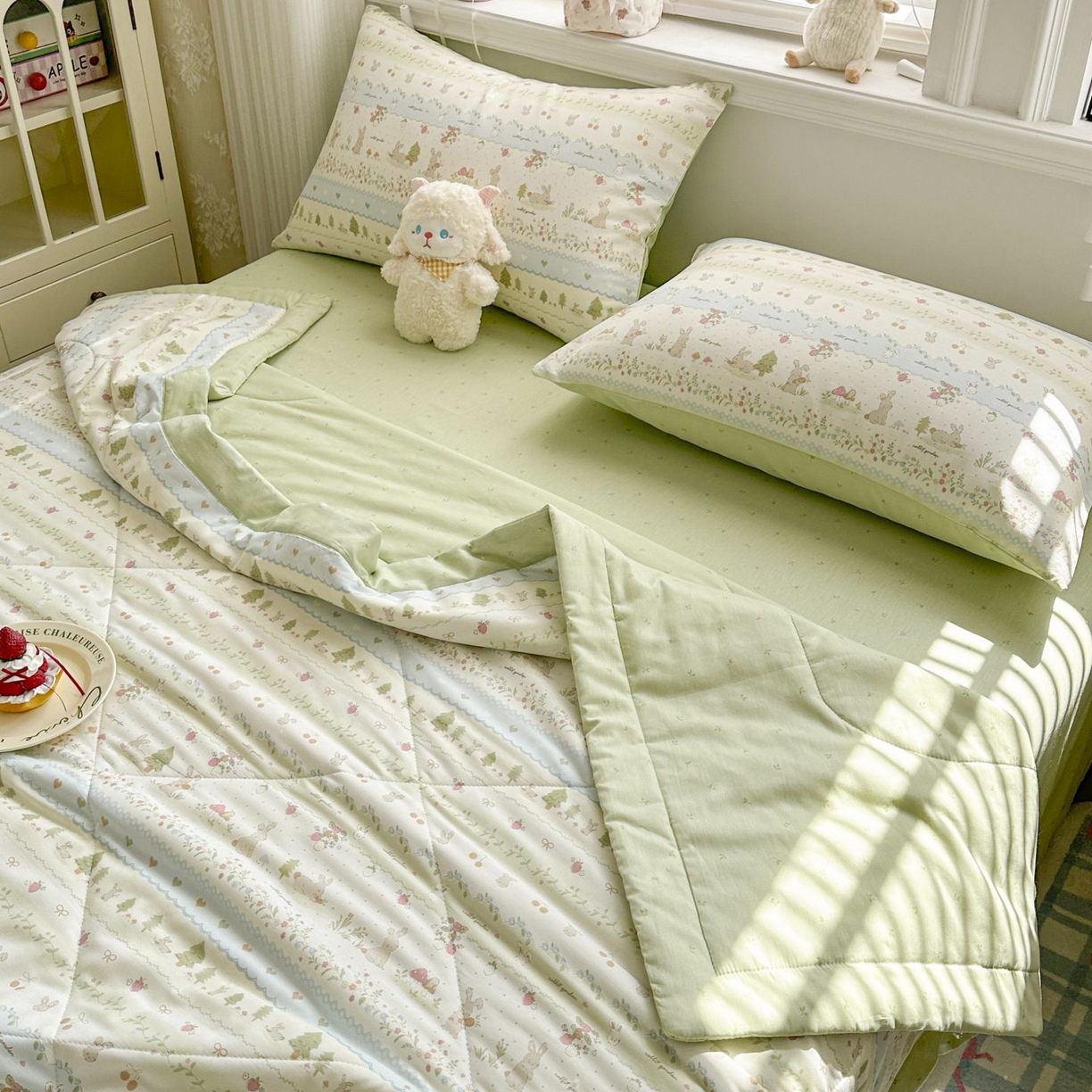 91家纺网 家纺一手货源 找家纺 棉森家纺 2026春夏新款全棉纯棉棉花夏被夏凉被空调被-风格三 森林小兔