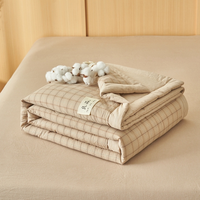 91家纺网 家纺一手货源 找家纺 简如 2026新款全棉纯棉色织水洗棉棉花空调被夏凉被 低调-咖