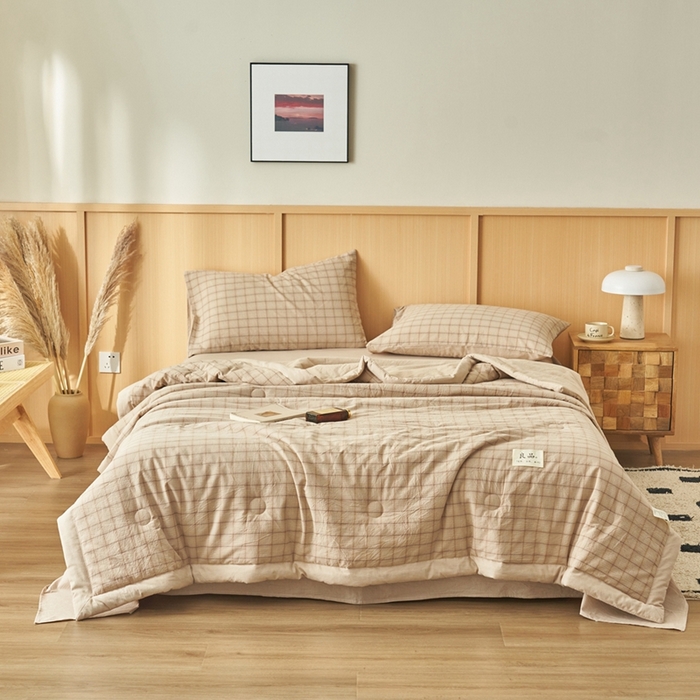 91家纺网 家纺一手货源 找家纺 简如 2026新款全棉纯棉色织水洗棉棉花空调被夏凉被 低调-咖