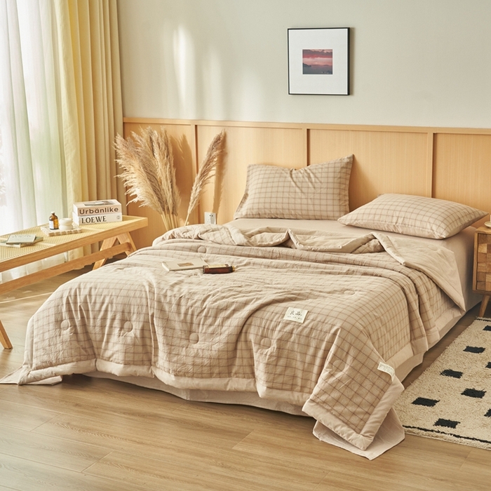 91家纺网 家纺一手货源 找家纺 简如 2026新款全棉纯棉色织水洗棉棉花空调被夏凉被 低调-咖